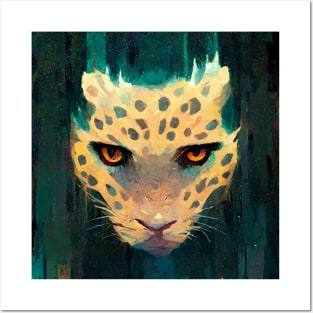 Abstract Jaguar with teal coloring Posters and Art